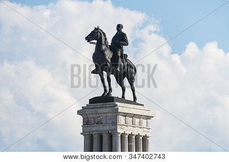 November 27, 2019, Havana, Cuba. Statue Of General Maximo Gomez Against A Blue Cloudy Sky. Maximo Go