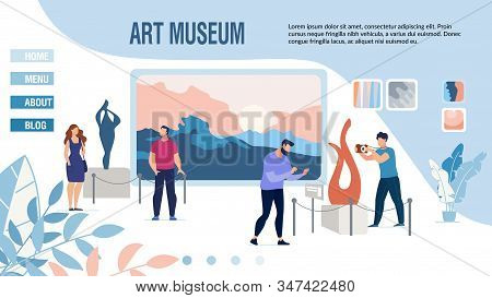 Responsive Landing Page Inviting To Museum Of Modern Art. People Visitors Enjoy View On Contemporary
