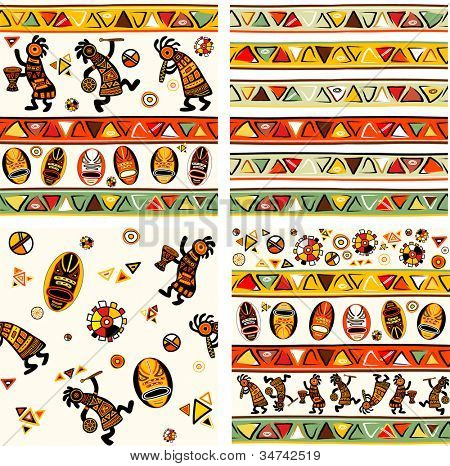 Colección de fondo transparente con los patrones tradicionales africanos. Versión rasterizada del vector il