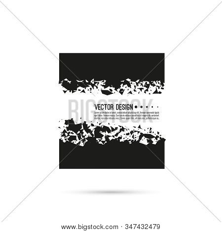 Explosive Black Banner. Vector Rectangle Breaking Into Small Debris With Sharp Particles.
