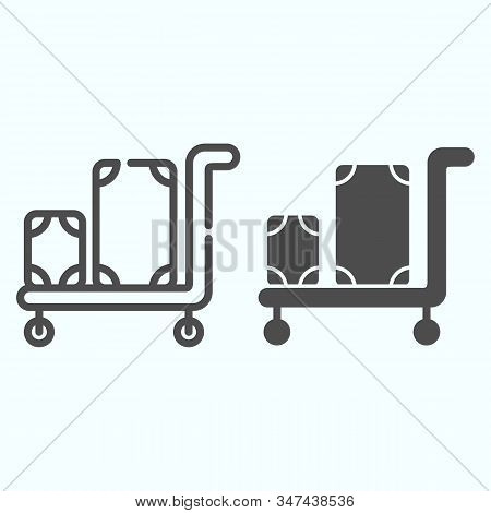 Luggage Trolley Line And Solid Icon. Baggage On A Tray Vector Illustration Isolated On White. Trolle