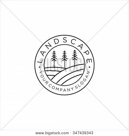 Forest Logo Vector Line Design Landscape Symbol Stock