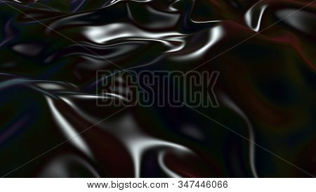3d Render Beautiful Folds Of Black Silk In Full Screen, Like A Beautiful Clean Fabric Background. Si