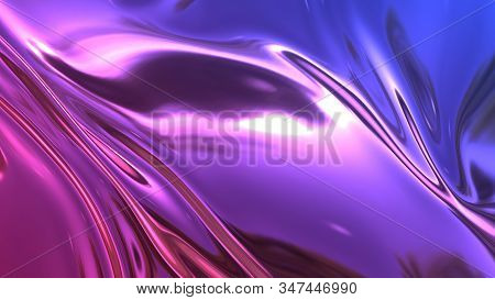 3d Render Beautiful Folds Of Foil With Gradient Iridescent Blue Red Color In Full Screen, As Clean F