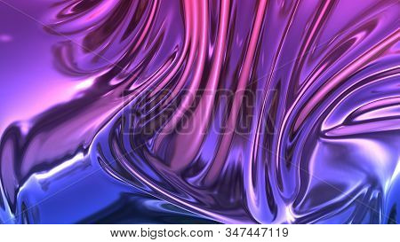 3d Render Beautiful Folds Of Foil With Gradient Iridescent Blue Red Color In Full Screen, As Clean F