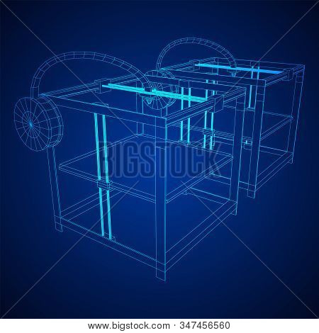 3d Printer Wireframe Low Poly Mesh Vector Illustration