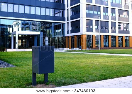 Coutyard Of A Contemporary Business District Wita Garbage Bin.