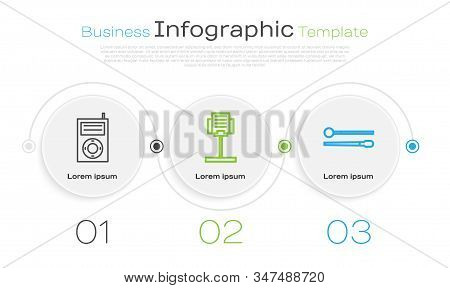 Set Line Music Mp3 Player, Music Stand And Drum Sticks. Business Infographic Template. Vector