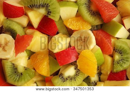 Colorful Fruit Salad Made With A Gread Variety Of Fruits, Close-up