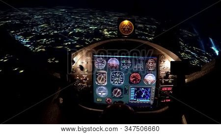 Simulator Of Night Flight Above City, Training Equipment For Beginner Pilots