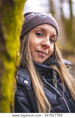 Portrait Of A Young Girl In The Otzarreta Forest In The Natural Park Of Gorbea, Bizkaia. Spain