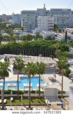 Protaras, Cyprus - Oct 12. 2019. Hotels In The Resort Village Of Protaras
