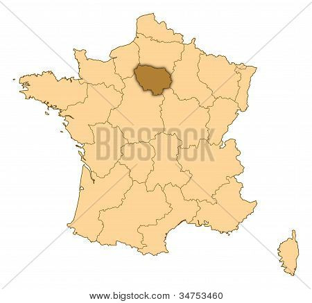 Map Of France, Île-de-france Highlighted