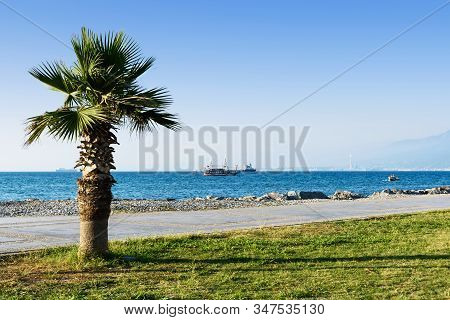 Turkey, Hatay - August 24, 2019: Beautiful View Of Iskenderun Seaside With Ships In Evening, Hatay, 