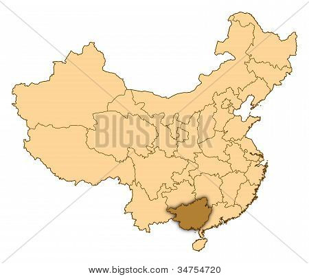 Kiina, Guangxi, korostettu kartta