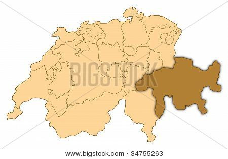 Map Of Switzerland, Graubünden Highlighted