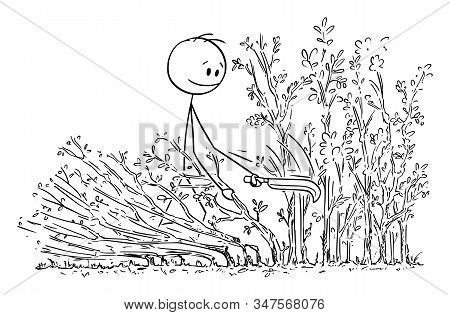 Vector Cartoon Stick Figure Drawing Conceptual Illustration Of Man Or Gardener Laying Traditional He