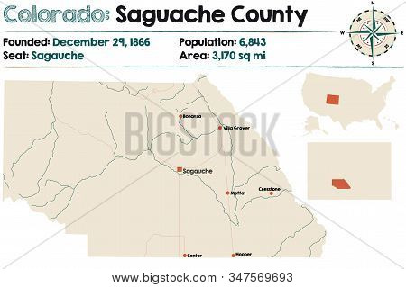 Large And Detailed Map Of Saguache County In Colorado, Usa.