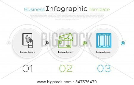Set Line Oath On The Holy Bible, Envelope And Prison Window. Business Infographic Template. Vector
