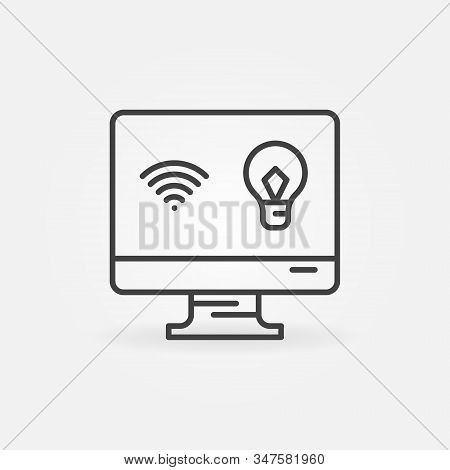 Computer Monitor With Wi-fi And Light Bulb Signs Vector Icon In Outline Style