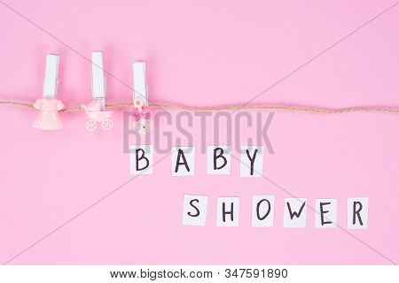 Baby Shower Concept. Photo Of Minimal Background With Beeautiful Decor And Place For Text Isolated P