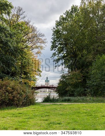 Berlin, Germany- October 5, 2019: View Of The Charlottenburg Palace And The Bridge Over The Karpfent