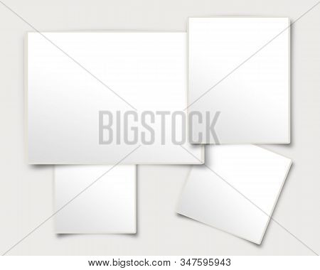 Set Of White Foto Frames With Shadows. Realistic Template Blank Picture Or Foto Frame For Interior. 