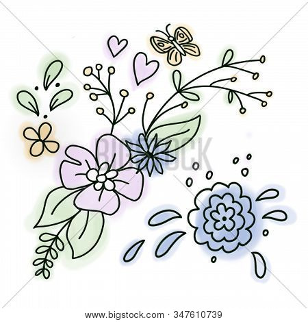 Handmade Drawing Delicting Flowers Of Delicate Pastel Colors. For The Design Of Postcards, Textikes,