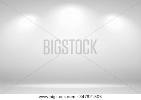Spotlights Scene. Abstract White Background Empty Room Studio Background And Display Your Product Wi