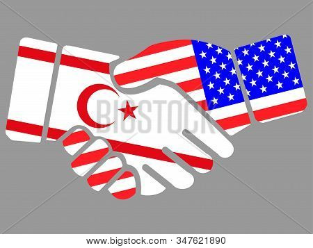 Turkish Republic Of Northern Cyprus And Usa Flags Handshake Vector Illustration Eps 10