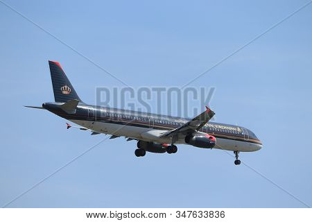Amsterdam, The Netherlands - June, 1st 2019: Jy-ayv Royal Jordanian Airbus A321-231 Final Approachin