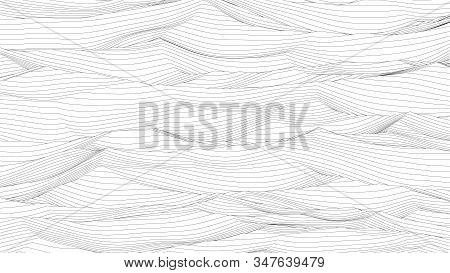 Trendy Ultra Thin Striped Backdrop With Wave Distortion Lines. Abstract Noise Landscape. Procedural 