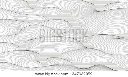 Trendy Ultra Thin Striped Backdrop With Wave Distortion Lines. Abstract Noise Landscape. Procedural 