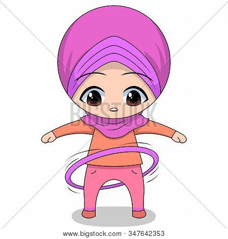 Chibi Muslim Female Cartoon Character. Hulahop Children's Play Activities. Children's Educational Ga