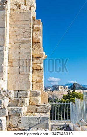 Monument Of Philopappos In Athens Greece On A Clear Blue Sky