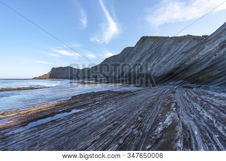 Impressive Geopark In Sakoneta In Deba At Low Tide. Basque Country