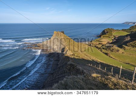 The Hidden Corner Called Sakoneta On The Coast Of Deba, Seen From Above. Basque Country