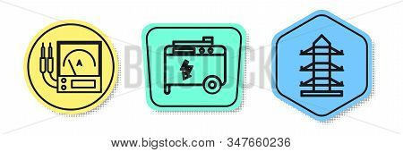 Set Line Ampere Meter, Multimeter, Voltmeter, Portable Power Electric Generator And High Voltage Pow