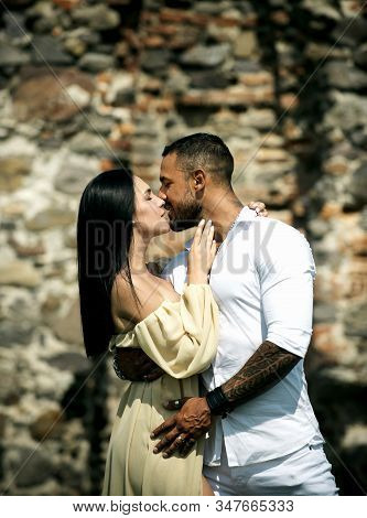 Passionate Sensual Man And Woman Enjoying Exciting Moment Of First Kiss. Love Story. Expressing Kiss