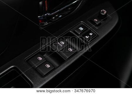 Novosibirsk, Russia - January 20, 2020:  Subaru Impreza Wrx Sti  ,  Close Up Of A Door Control Panel
