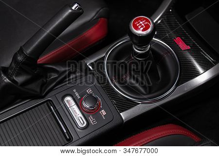 Novosibirsk, Russia - January 20, 2020:  Subaru Impreza Wrx Sti  , Gear Shift. Automatic Transmissio