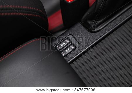 Novosibirsk, Russia - January 20, 2020:  Subaru Impreza Wrx Sti  , Close-up Of Seat Heating Buttons.