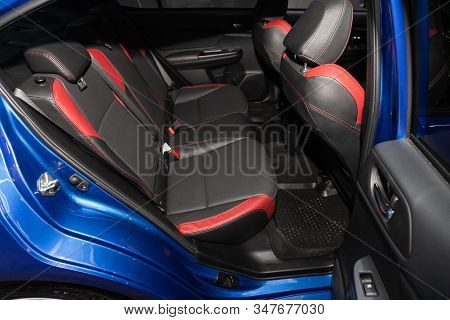 Novosibirsk, Russia - January 20, 2020:  Subaru Impreza Wrx Sti  ,close-up Of The Black   And Red Le