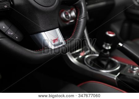 Novosibirsk, Russia - January 20, 2020:  Subaru Impreza Wrx Sti  , Gear Shift. Automatic Transmissio