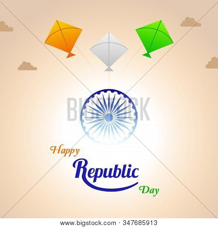 Happy Republic Day India With Tricolor Flag Greeting Vector Graphic Layout. 26th January Template Fo