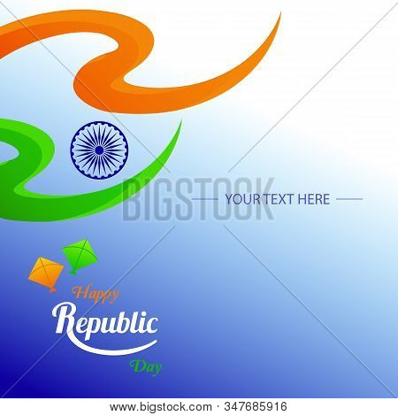 Happy Republic Day India With Tricolor Flag Greeting Vector Graphic Layout. 26th January Template Fo