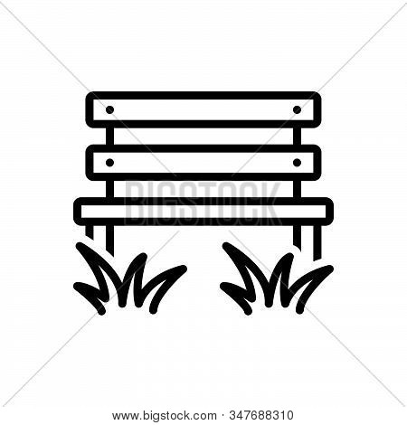 Black Line Icon For Parkbench Park Bench Grass Garden Autumn Green
