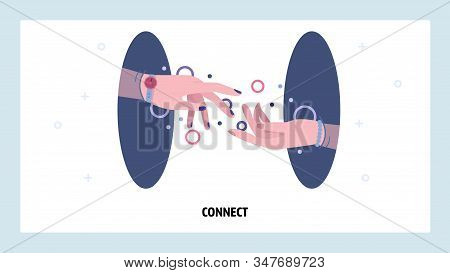 Two Woman Hands Trying To Reach One Another. People Connect, Help, Friendship And Unity Concept. Vec