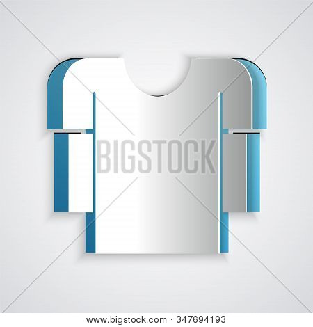 Paper Cut Long Sleeve Shirt Icon Isolated On Grey Background. Paper Art Style. Vector Illustration