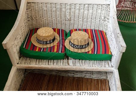 Camacha, Madeira, Portugal - April 19, 2018: Traditional Wicker Basket Sledges In A Factory Shop In 